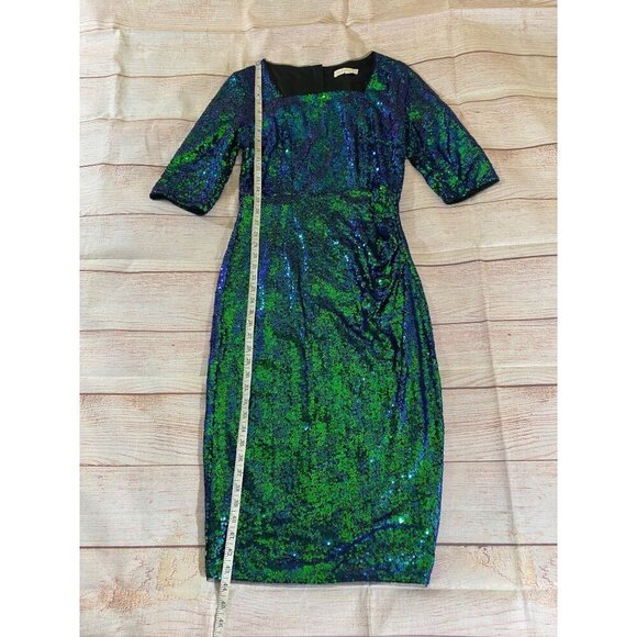 Belle Pogue Women's Green Sequin Short Sleeve Midi Cocktail Dress - Medium - Picture 5 of 12